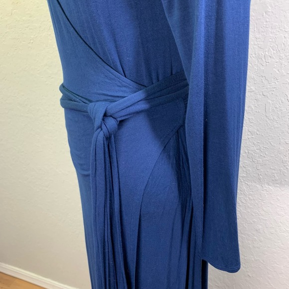URBAN OUTFITTERS ECOUTÉ Navy Blue Long Sleeve‎ Maxi Wrap Dress - Picture 8 of 14